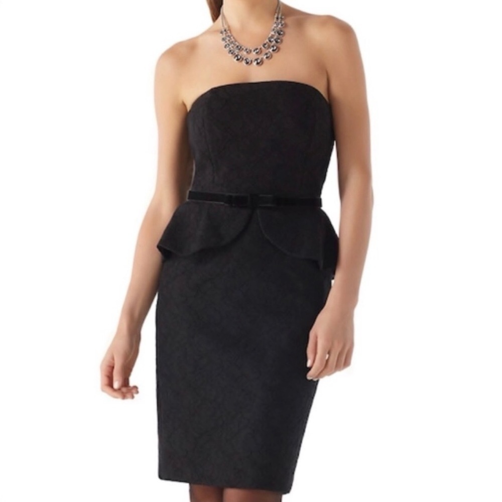 WHBM Strapless Black Lace Peplum Sheath Dress - size 4. JJ